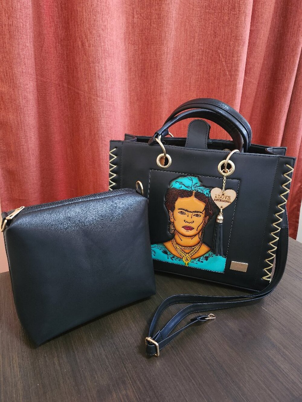 Unique artisan-style Frida Kahlo bag – includes matching cosmetic bag